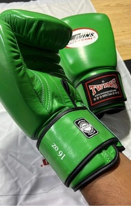 Twins Muay Thai Premium Cowhide Leather MMA Kick Boxing Sparring Training <b>Gloves</b> Hand Grips-Breathable <b>Moisture</b> Wicking Green - Product Image 3