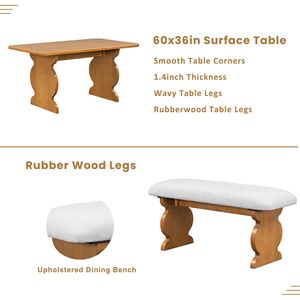 Mid-Century Modern 6-Piece <b>Dining</b> <b>Set</b> for 6 Padded Seats and Backrest <b>Table</b> and 4 Chairs with <b>Bench</b> - Product Image 4