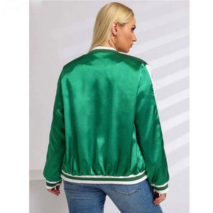 Chaqueta Varsity de Satén para Mujer, Cómoda y Resistente al Viento, Fabricada en Fábrica OEM ODM, Prenda Exterior de Moda con Cierre Frontal, Chaqueta de Béisbol de Satén - Product Image 3