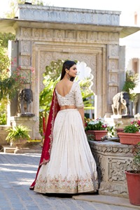 Lehenga Choli en soie Vichitra avec sequins et broderie au fil, longueur ras du sol, moderne, pour mariage, fête, Diwali, bal de promo - Product Image 5