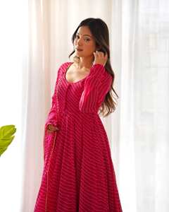 Ensemble de robe Anarkali en georgette de renard, entièrement évasé, pour occasions festives, de qualité supérieure - Product Image 5