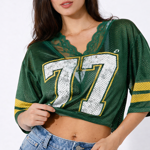 Women's Cropped <b>Green</b> <b>Mesh</b> Football Jersey Streetwear V Neck Breathable Polyester Number Print Fashion Crop <b>Top</b> Manufacturer USA - Product Image 6