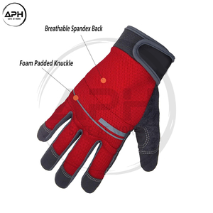 Professional Auto Repair Mechanic <b>Gloves</b> <b>Red</b> Breathable Back Suede Leather Palm Construction Maintenance Hand Wear - Product Image 2