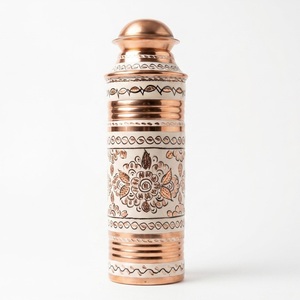 Floral Pattern <b>Copper</b> <b>Water</b> <b>Bottle</b> With <b>Copper</b> Lid Portable Outdoor Drinkware - Product Image 2