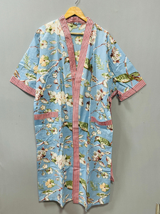 Vestido Kimono Casual de Algodón con Estampado Floral de Lujo Vintage para Mujer, con Cuello en V y Cordón Ajustable, Largo hasta el Suelo, Ideal para Invierno y Verano en India - Product Image 3