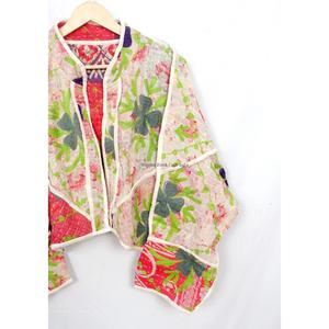 Vintage Women's 100%<b>Kantha</b> <b>Jacket</b> Handmade Indian Embroidered Bohemian Style with openclosure fashionable <b>jackets</b> floral pattern - Product Image 3