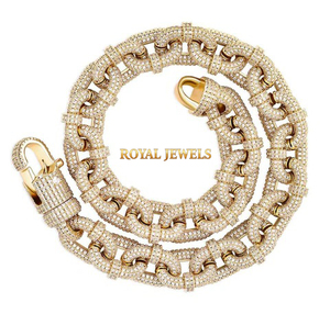 Gold Color Moissanite <b>Chain</b> Necklace <b>Ice</b> Cubed Link Pendant Silver Jewelry for Men Women Party Gift - Product Image 1