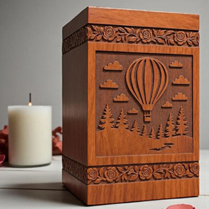 Handcrafted Wooden Cremation Urn: Hot Air Balloon & Floral Carving, Personalized Memorial urn Memorial Keepsake by AYAANS - Product Image 3
