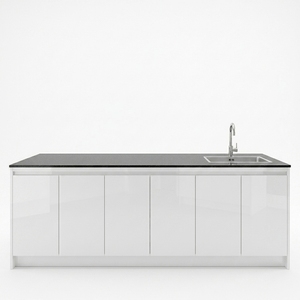 Isla de Cocina Blanca Recta con Encimera y Fregadero, Mueble Moderno de 6 Puertas sin Tiradores, Despensa de Madera Maciza Blanca, Estación de Preparación - Product Image 1