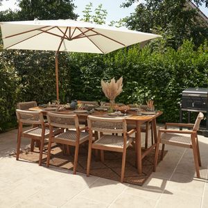 Outdoor Garden <b>Table</b> Set Patio Dining Furniture Woven Chair Set with <b>Umbrella</b> for Courtyard Villa Hotel - Product Image 1