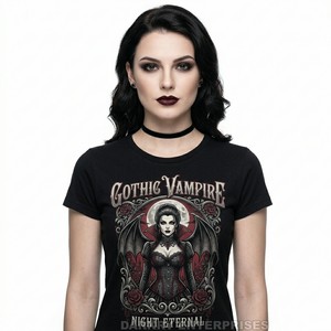 T-shirt pour femme Vampira Nocturna, « Boucle de la Nuit », noir, motif artistique Dark Legend, fabrication sur mesure, vente en gros, hauts de boutique - Product Image 5