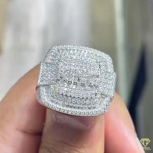 Hip Hop Moissanite Diamond Ring For Men Baguette Halo White Gold Luxury Party Jewelry Ring - Product Image 6