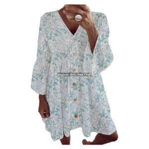 Vestido bohemio estampado para mujer, estilo hippie, gitano, para primavera/verano, vestido de fiesta para mujer, de algodón, con capas. - Product Image 5