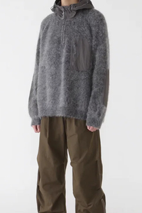 2026 Personnalisé OEM ODM Sweat à capuche en mohair tricoté à épaules tombantes, tricot jacquard, pulls d'hiver duveteux pour hommes, Sweat à capuche en mohair - Product Image 3