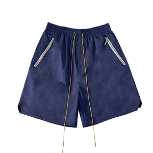 Shorts Bermuda Homme Bleu Marine Taille Mi-Haute avec Cordon de Serrage Séchage Rapide Style Décontracté Couleur Unie Tissu Tissé avec Poches Zippées - Product Image 1