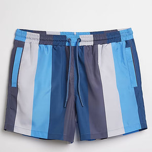 Short de bain rayé pour homme, séchage rapide, taille à cordon, color block, décontracté, longueur courte, 100 % polyester - Product Image 1