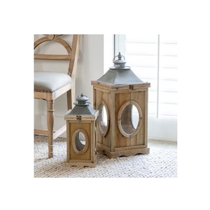 Linterna de Madera Natural con Paneles de Vidrio y Asa de Cuerda, Decoración Rústica para Bodas y Fiestas - Product Image 5