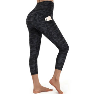 Women's High Waist Capri <b>Leggings</b> <b>Black</b> Camouflage Print Knitted Spandex Polyester Sporty All Seasons Stretch Breathable - Product Image 3