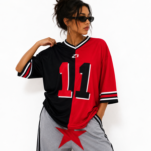 Custom Women Oversized Mesh American Football Jersey Tee OEM Two Tone Sports Streetwear V Neck Graphic Team Fashion Sports Top - Product Image 1