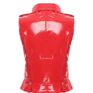 Gilet de moto tendance en cuir véritable pour femme, col en V, coupe-vent, écologique, respirant, en coton, style streetwear - Product Image 3