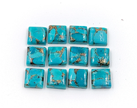 Cabochons carrés en turquoise bleue de qualité supérieure 7*7 mm, 100% PIERRE PRÉCIEUSE NATURELLE, 5 pièces, percés sur une seule face pour la fabrication de bijoux