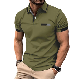 Chemise boutonnée décontractée pour homme, en coton 100% tricoté, à motif uni, avec logo brodé sur le devant, respirante, à manches courtes - Product Image 2