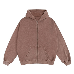 Sweat à capuche zippé pour homme Winters Grey 100% Coton Polaire, délavé à l'acide, teint uni, brodé, coupe oversize, effet délavé soleil - Product Image 6