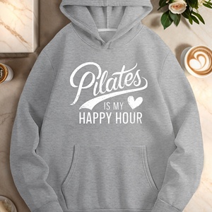 Pilates IS MY HAPPY HOUR Sweat-shirts à capuche imprimés en tricot décontractés pour femmes - Product Image 3