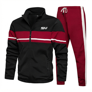 Men's Breathable Fleece Streetwear Winter Tracksuit 2-piece <b>Set</b> Zip-up Hoodie & With Elastic Waist 100% Cotton Cheap Tracksuit - Product Image 1