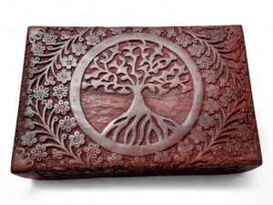 Caja de Madera con Diseño del Árbol de la Vida, Caja de Almacenamiento Multiusos Tallada a Mano para Joyas, Collares, Anillos y Cosméticos - Product Image 2