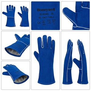 Gants de Soudure de Sécurité en Cuir de Vachette Fendu Bleu, Robustes, à Manches Longues, Résistants à la Chaleur et au Feu, Certifiés CE, Doublés Polaire, Vente en Gros - Product Image 3