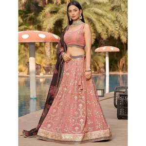 Georgette Pink Thread Work Lehenga Choli for <b>Wedding</b> Functions - Product Image 1