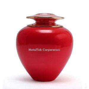 Urna funeraria de aleación metálica con acabado rojo y adornos dorados elegantes para cenizas, de alta calidad, decorativa, para recuerdo, hermética, para adultos. - Product Image 4