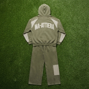 MA-ATTIERA Conjunto de Sudadera con Capucha y Pantalones para Hombre, Verde Oliva, Cremallera Completa, Ajuste Holgado, Estilo Urbano Casual, Estampado de Letras - Product Image 5