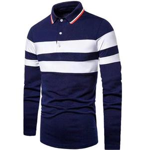 Polo en tricot rayé à manches longues pour homme, coupe décontractée, motif bleu marine, blanc et rouge, 2027 - Product Image 1