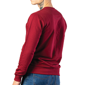 Suéter de Punto para Hombre, Corte Regular, Color Sólido, Cuello Redondo, Informal, para Otoño, 100% Algodón, Manga Larga, Rojo - Product Image 3
