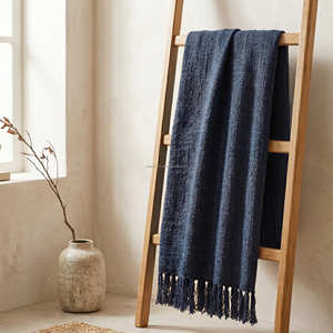 Rust Slub Cotton Woven <b>Throw</b> with Fringe Detail and Handloom Character for Warm Rustic Sofa Styling and Home Décor - Product Image 2