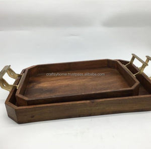 Plateau de service en bois et métal, décoratif, forme personnalisée, qualité supérieure, plat de service durable, plateau de service en bois de longue durée de vie - Product Image 3