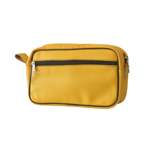 Yellow Genuine Leather Fashion Travel Cosmetic <b>Bag</b> Zipper for Pouch <b>Large</b> Capacity <b>Makeup</b> Organizer with Soft Handle - Product Image 1