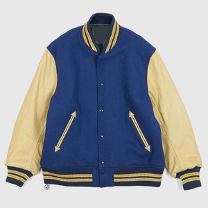 Wholesale Cheap Price <b>Mens</b> Blue Varsity <b>Jacket</b> With Tan PU Sleeves And Arrow Pockets Preppy Style <b>Baseball</b> Varsity <b>Jackets</b> OEM - Product Image 1