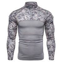 Chemise tactique de sport pour homme, confortable, en coton et polyester, à manches longues, avec fermeture éclair 1/4, pour la randonnée en extérieur, motif camouflage