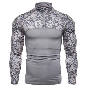Chemise tactique de sport pour homme, confortable, en coton et polyester, à manches longues, avec fermeture éclair 1/4, pour la randonnée en extérieur, motif camouflage - Product Image 3
