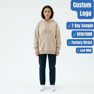 เสื้อฮู้ดลำลองผู้หญิง OEM ผ้าฝ้าย 100% ด้านในขัดเนื้อนุ่ม มีเชือกผูก ปรับแต่งแบรนด์ได้ พร้อมส่งจากซัพพลายเออร์ - Product Image 1