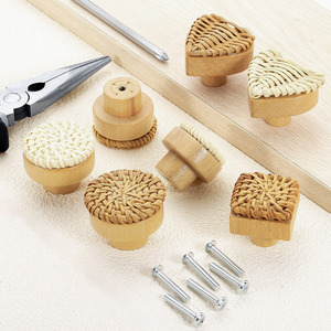 Hand woven natural rattan <b>knob</b> best deal <b>handles</b> for drawers kitchen <b>furniture</b> accessories - Product Image 4