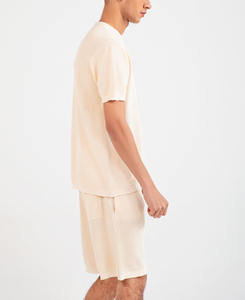 Nouveau design T-shirts pour hommes à manches courtes en coton et polyester, vente en gros OEM, coupe décontractée, tricotage, col rond beige - Product Image 4