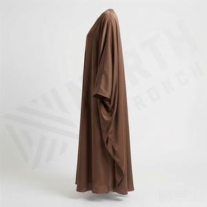 Abaya de Poliéster Sedoso con Abertura Frontal, Color Sólido, Tela Nida Ligera, con Cuentas, Simple, Modesta, Islámica, Lisa, Musulmana, Personalizada - Product Image 3