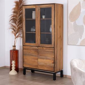 Buffet à façade vitrée style Vandana Autumn Tone, modèle Olonie en teck naturel, acacia et métal noir - Product Image 5