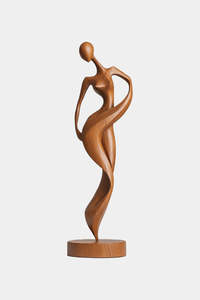 Sculpture en bois artisanale moderne, statue d'art abstraite de figure humaine, décoration de table multi-pièces écologique pour salon - Product Image 1