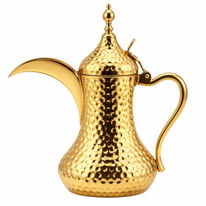 Middle Eastern Style Gold Dallah <b>Coffee</b> Tea <b>Pot</b> with Hammered <b>Metal</b> Finish Heat-Resisting for Tea Making Wedding & Party Use - Product Image 1