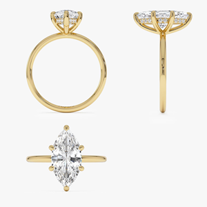 Bague de fiançailles de luxe en or jaune pour femme, diamant taille marquise, solitaire classique - Product Image 6
